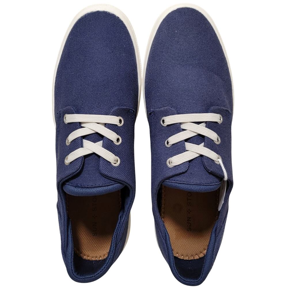 Sun + Stone Men Kiva Low Top Lace Up Sneakers Size US 10M Navy Blue Canvas - Picture 3 of 4